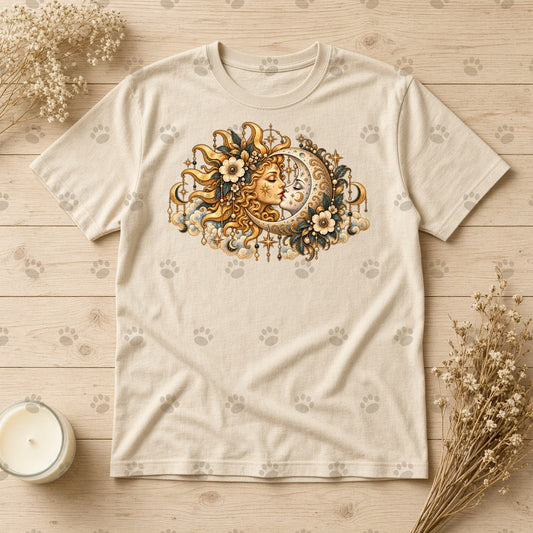 Sun & Moon Kiss Gold Celestial DTF transfer