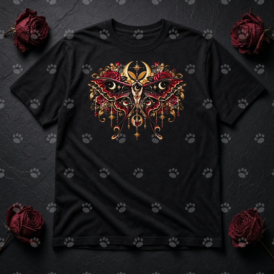 Red Moth & Roses Gothic DTF transfer
