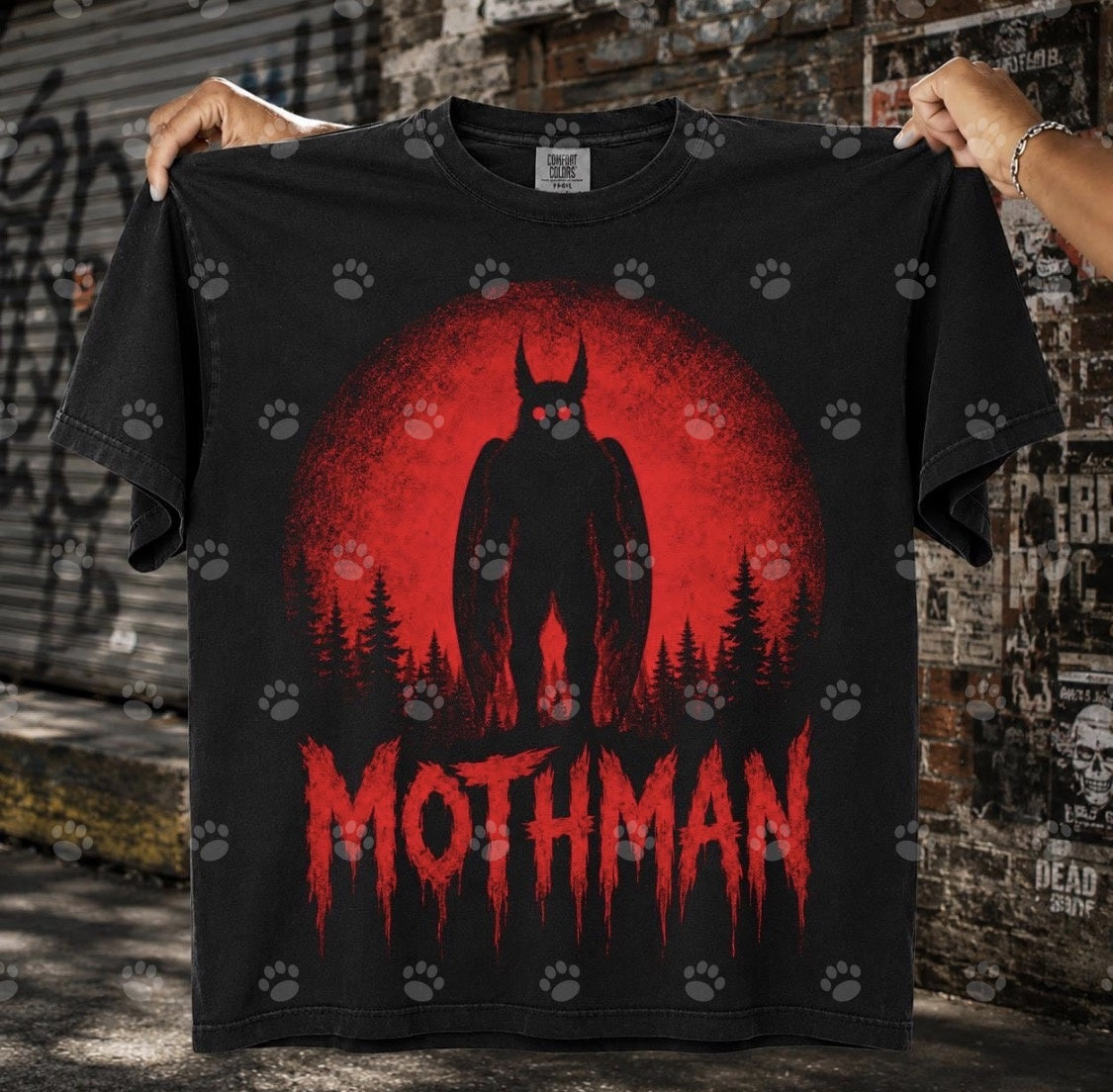 Mothman Red Moon Forest DTF transfer