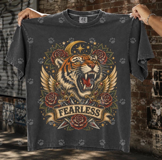 Fearless Tiger Roses Tattoo DTF transfer