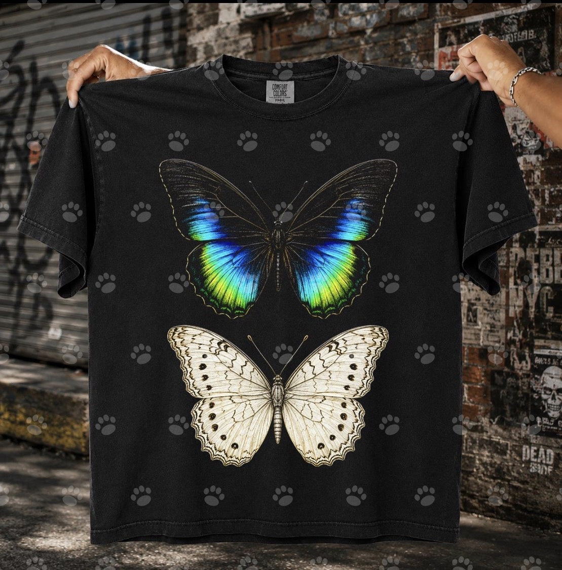 Two Butterflies Iridescent & Ivory DTF transfer