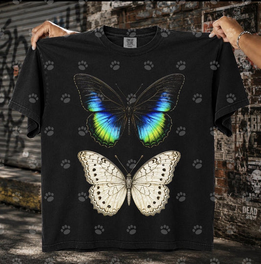 Two Butterflies Iridescent & Ivory DTF transfer