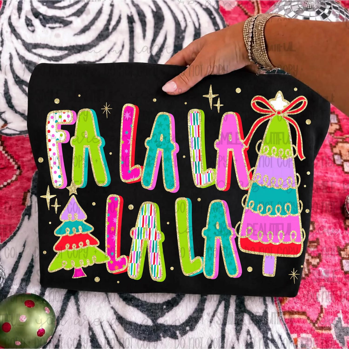 Fa La La La La Whimsical Christmas Trees DTF transfer