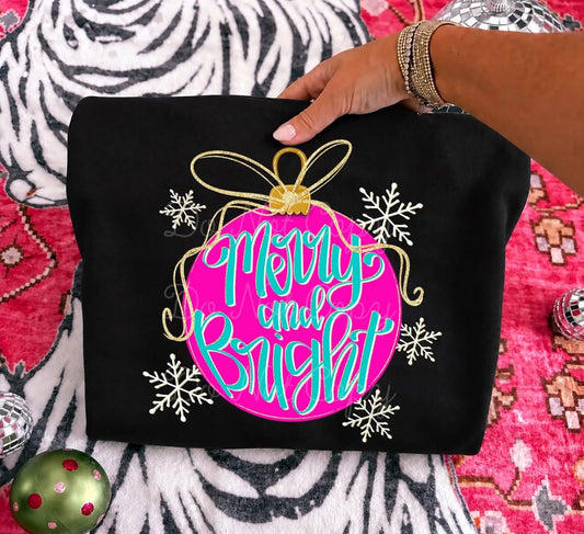 Merry and Bright Pink Ornament DTF transfer