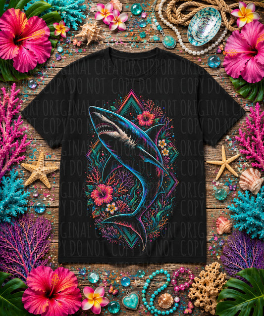 Great White Shark Tropical Floral